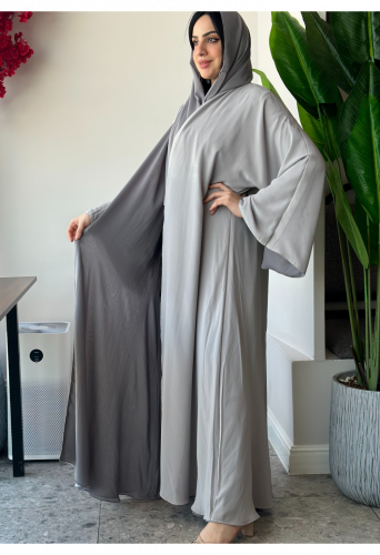 عباية دبل فيس بدرجات الرمادي الفاتح والغامق