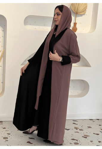 عباية وجهين ملونة اسود مع لحمي (دبل فيس )