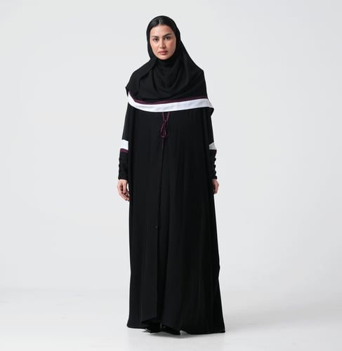 عباية قصة فراشة حرير كريب مع ازارير وكلف ابيض وبنف...