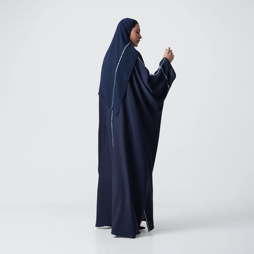 عبايه حرير كريب كوري كحلي مطرز سماوي زري كامل العب...