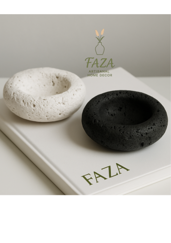 وعاء بشكل حجري للشموع مصنوع من الجبس