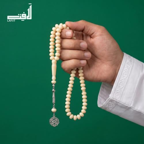 Creamy rosary with silver turban