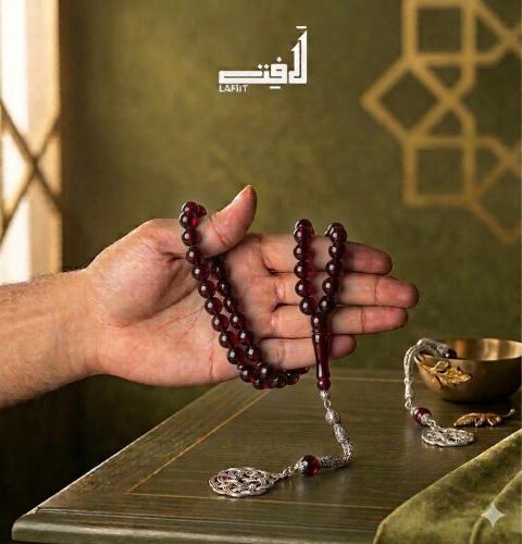 An amethyst rosary with a silver tassel