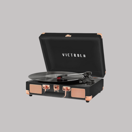 مشغل اسطوانات Victrola - اسود وذهبي وردي