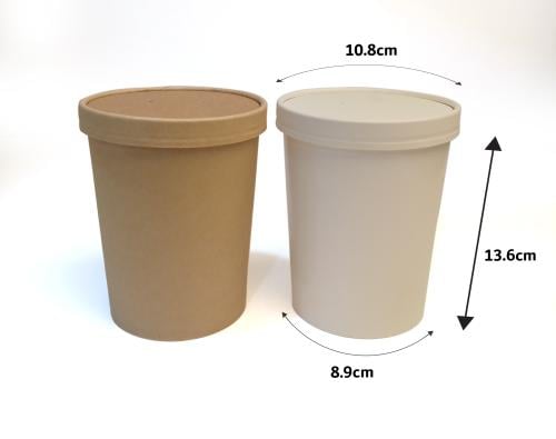 Paper soup bowl 32 ounces 1000 ml with tight lid – white and kraft (500 pieces)