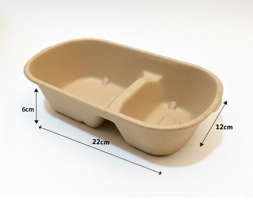 Divided food container with transparent lid 1000 ml from sugarcane – rectangular double eco-friendly serving box (500 pieces)