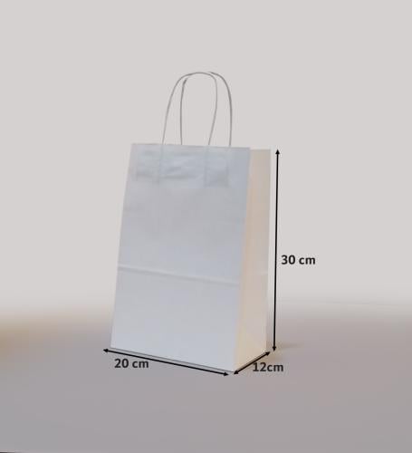 Luxury white paper bags size 12 - sturdy twisted handle (saving tie) 300 pieces