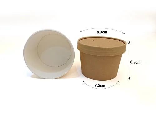 Paper Kraft soup container 250 ml (8 ounces) size 96 mm with tight lid 500 pieces