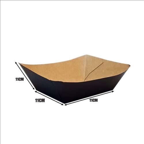 Black kraft paper boat tray size 5 – serving plate for snacks, fries, and nuts