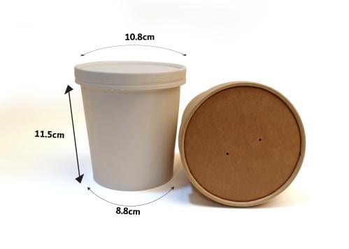 Paper soup bowl 26 ounces 812 ml with tight lid – Kraft and white (diameter 115 mm) 500 pieces