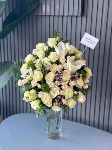 White flower vase