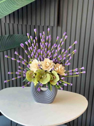 Luxurious industrial design in purple and calm col...
