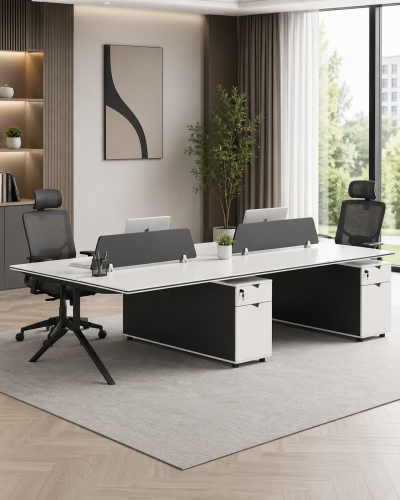 مكتب عمل رباعي مودرن أبيض ورمادي – OT-13