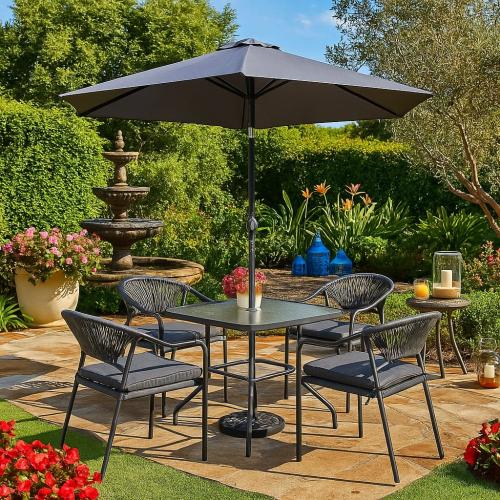 طقم طعام خارجي روبيو مع مظلة – 4 كراسي وطاولة مربع...