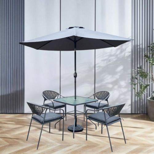 طقم جلسة خارجية طاولة طعام مع مظلة 4 كراسي