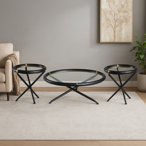 طقم طاولات شاي زجاجي بإطار خشبي أنيق – موديل C201