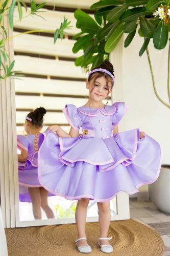 فستان بناتي أنيق بتصميم أميرة – موف فاتح