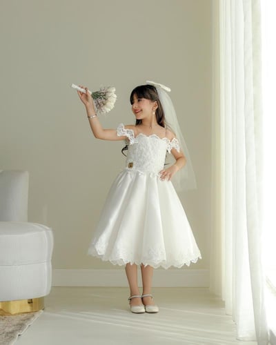 فستان دانتيل ابيض ملكي