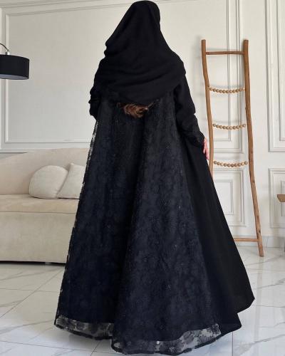 عباية سوداء بورد بارز ولمعة لولو