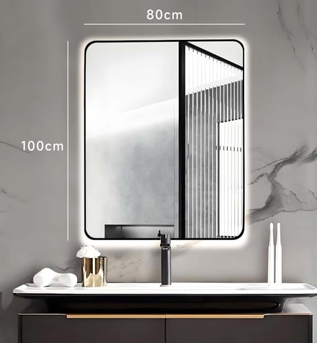 مراية 100x80 مربع ليد LED ثلاثة الوان بنظام أضاءة...