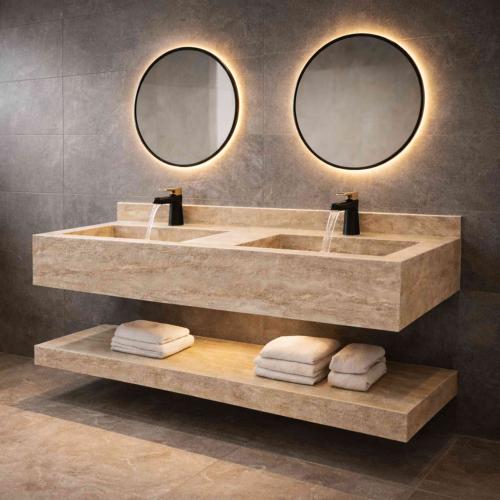 مغسلة ديكور بورسلان بلمسة رخامية شلال حوضين 150x50...