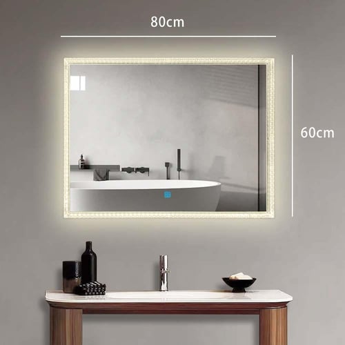 مراية مربع ليد LED ثلاثة ألوان 60x80 بإطار أكريليك