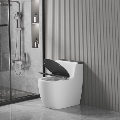 كرسي حمام أفرنجي ابيض اسود 30سم دفع وشفط