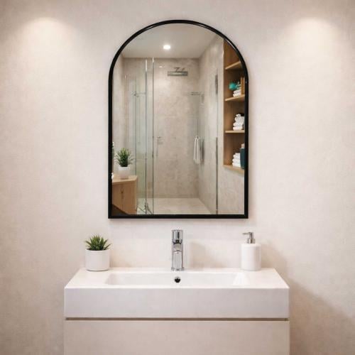 مراية 80x40 شبة بيضوي باطار المنيوم اسود ليد LED ث...