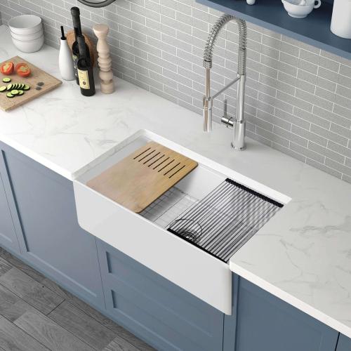 حوض مطبخ راقي من البورسلان مع اكسسوارات 83x50 مقاو...