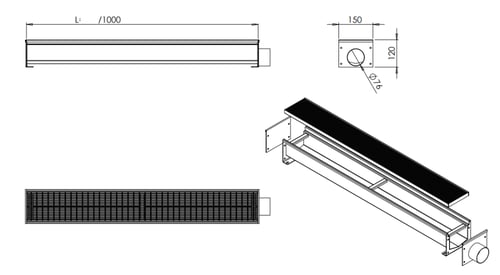 مجرى تصريف مقاس 100سم x 15سم ستانل ستيل بالكامل فت...