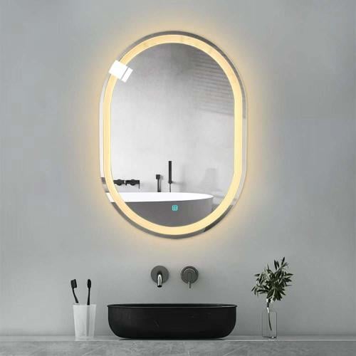 مراية بيضوي ليد LED ثلاثة ألوان 60x80 بنظام إضاءة...