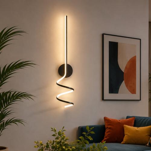 أبليك جداري LED مودرن أسود بتصميم حلزوني
