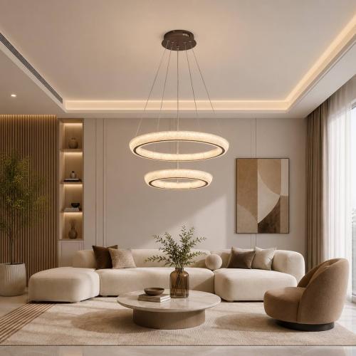 ثريا LED كريستالية بحلقتين بتصميم مودرن – نحاسي –...
