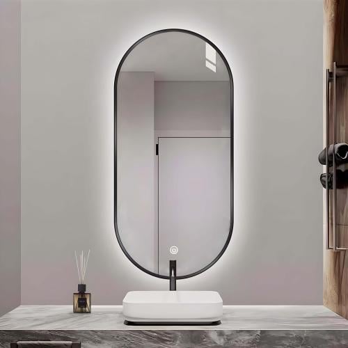 مراية 120x70 بيضوي ليد LED ثلاية الوان بنظام أضاءة...