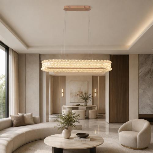 ثريا LED ذهبية بتصميم عصري فاخر – مقاس 96 سم ×30 س...