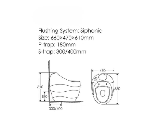 كرسي حمام أفرنجي مقاس 30 سم دفع وشفط أبيض في أسود