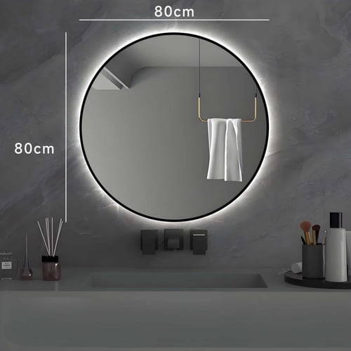 مراية 80x80 دائري ليد LED ثلاثة الوان بنظام أضائة...