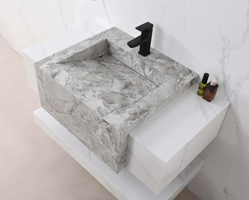 مغسلة ديكوربورسلان بلمسة رخامية شلال 100x60 أبيض ر...