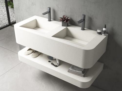 مغسلة ديكور رخام صناعي 150x50 حوضين شلال