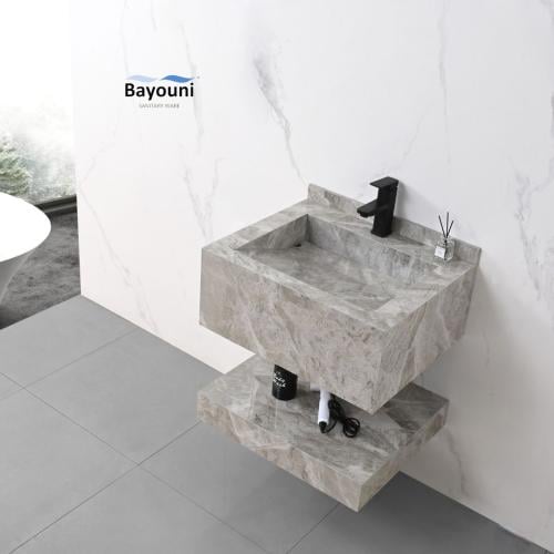 مغسلة ديكور بورسلان بلمسة رخامية شلال 60x50 لون رم...