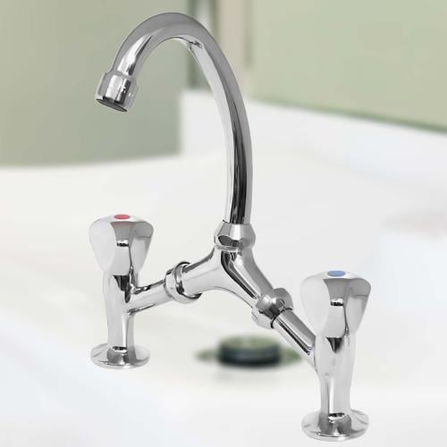 خلاط مطبخ أرضي كروم حار وبارد بمقبضين - ماركة ZINT...