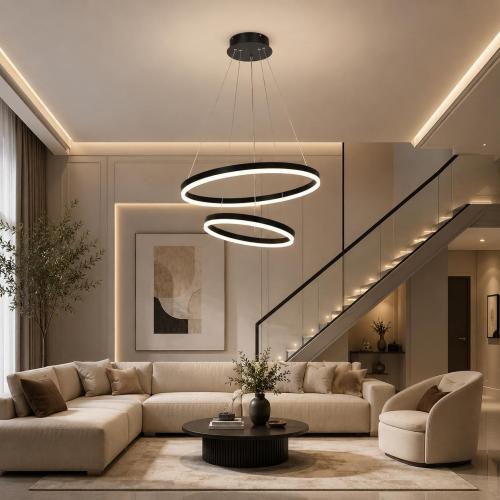 ثريا LED بحلقتين بتصميم مودرن – أسود – مقاسات 40 +...