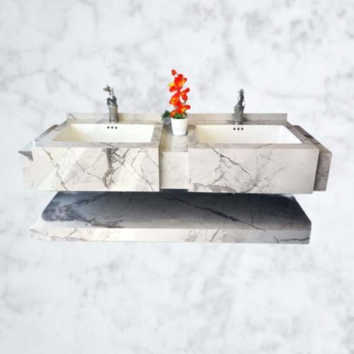 مغسلة ديكور بورسلان بلمسة رخامية قص ليزر حوضين 150...