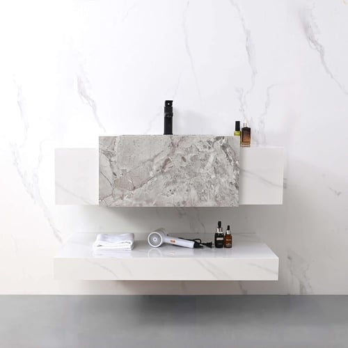 مغسلة ديكوربورسلان بلمسة رخامية شلال 100x60 أبيض ر...