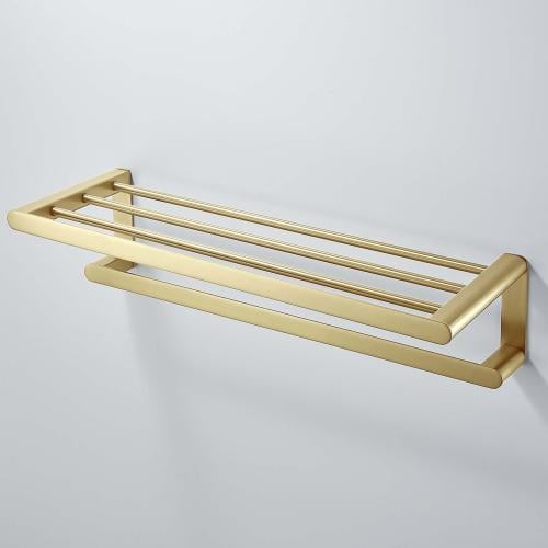 رف مناشف ذهبي دبل مقاوم للصدأ - تصميم فاخر ولمعان...