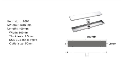 صفاية شاور مخفية مقاس 40سم x 10سم ستانل ستيل المقا...