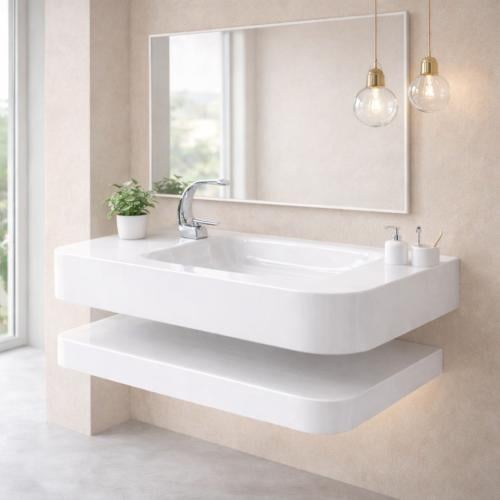 مغسلة كوريان ابيض 50x80 بتصميم خلاط جانبي