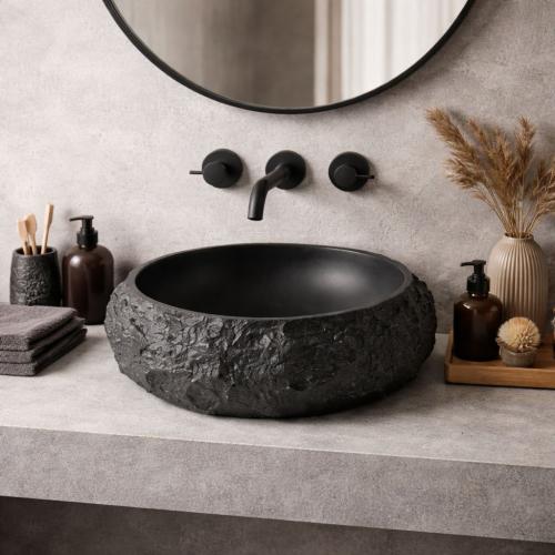 حوض مغسلة خارجي اسود بتصميم حجري 50X40