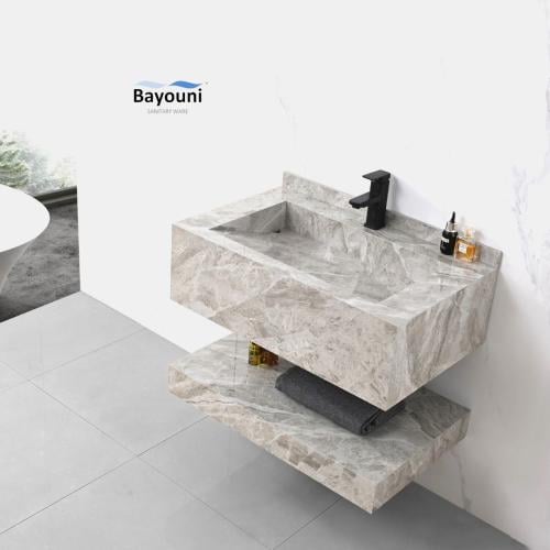 مغسلة ديكور بورسلان بلمسة رخامية شلال 80x50 لون رم...