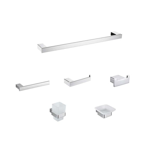 طقم اكسسوارات حمام كروم مربع 6 قطع ماركة AUSHEN
